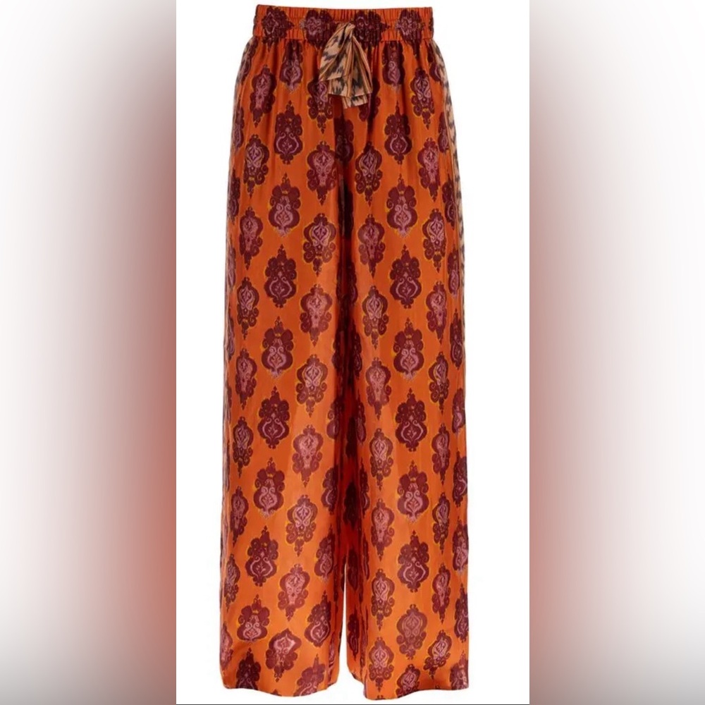 Zimmerman Wylie Wide Leg Ikat Print Silk Pants Orange Size 0 NWOT Authentic